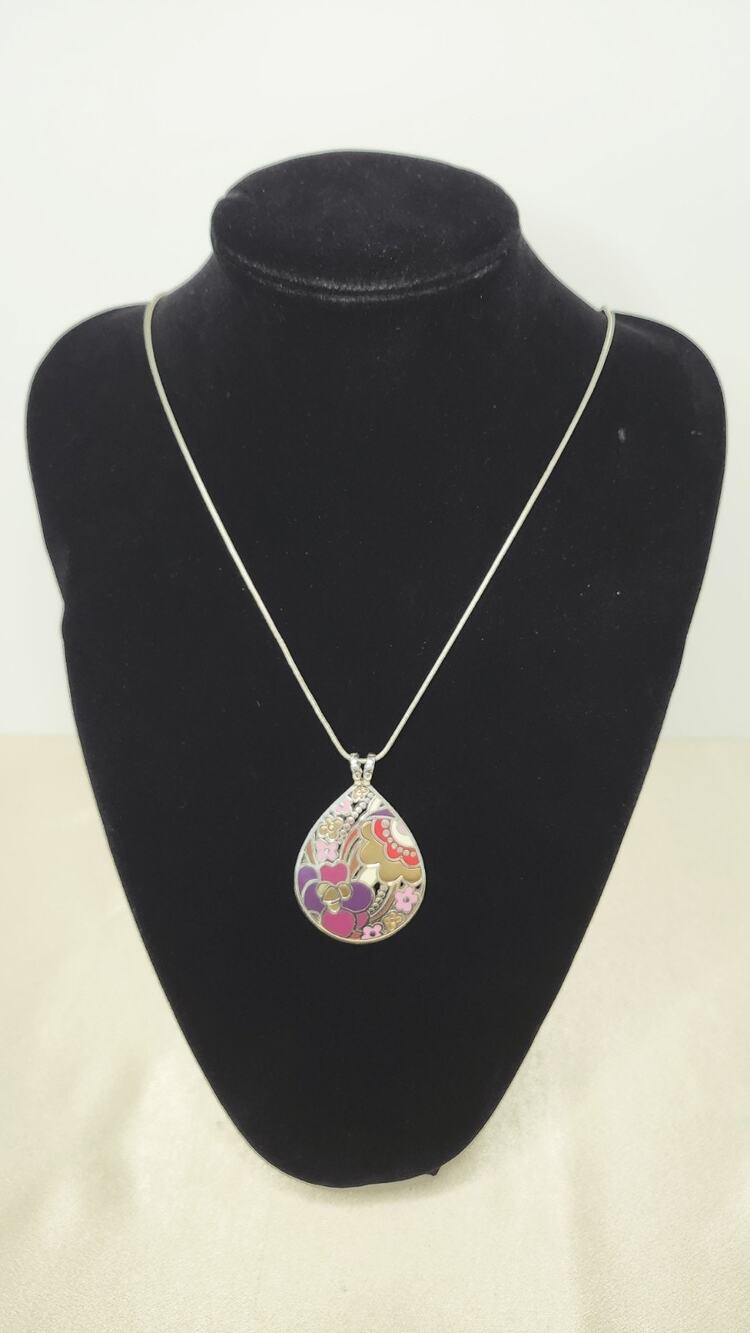 Brighton Alcazar Floral Enameled Paisley Teardrop Pendant Necklace 31"